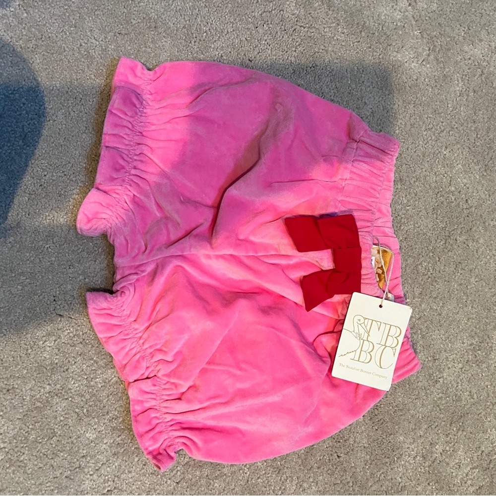 Pink Velour Shorts with Red Bow